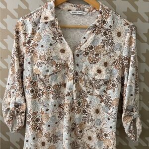 Emily Daniel Floral Button Down Shirt - Brown and Cream